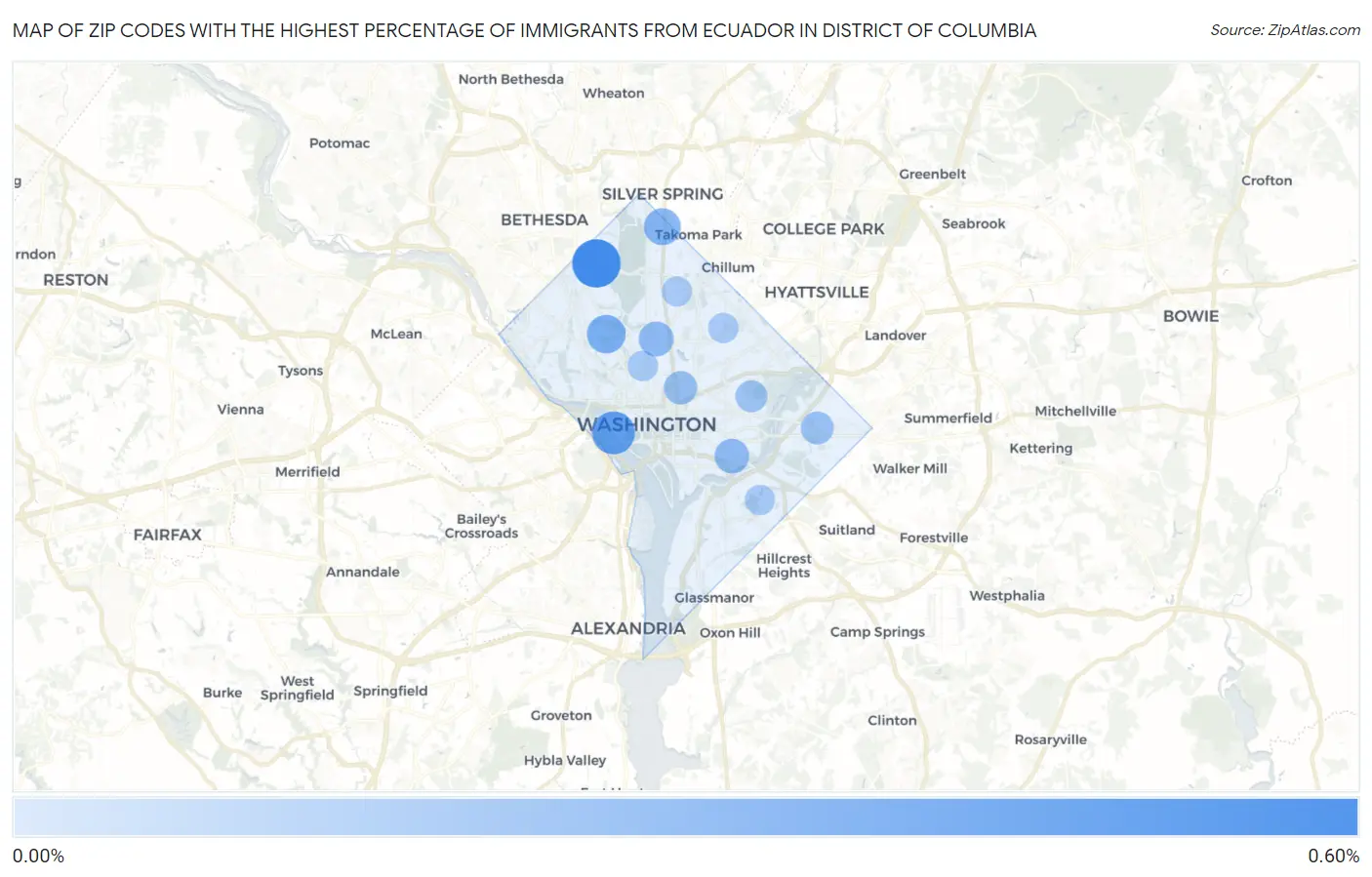 Zip Codes with the Highest Percentage of Immigrants from Ecuador in District Of Columbia Map