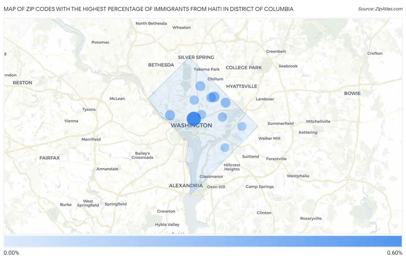 Zip Codes with the Highest Percentage of Immigrants from Haiti in District Of Columbia Map