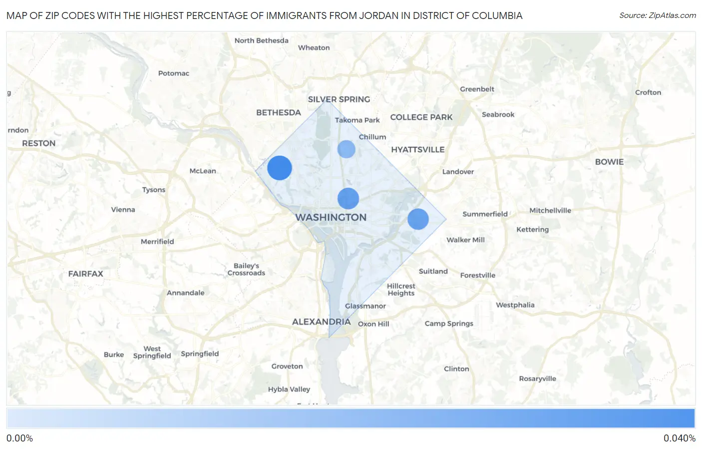 Zip Codes with the Highest Percentage of Immigrants from Jordan in District Of Columbia Map