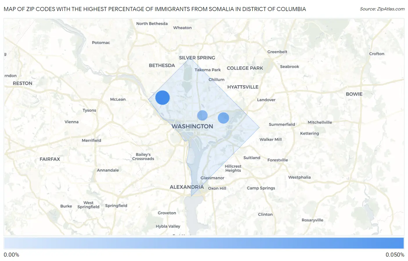 Zip Codes with the Highest Percentage of Immigrants from Somalia in District Of Columbia Map