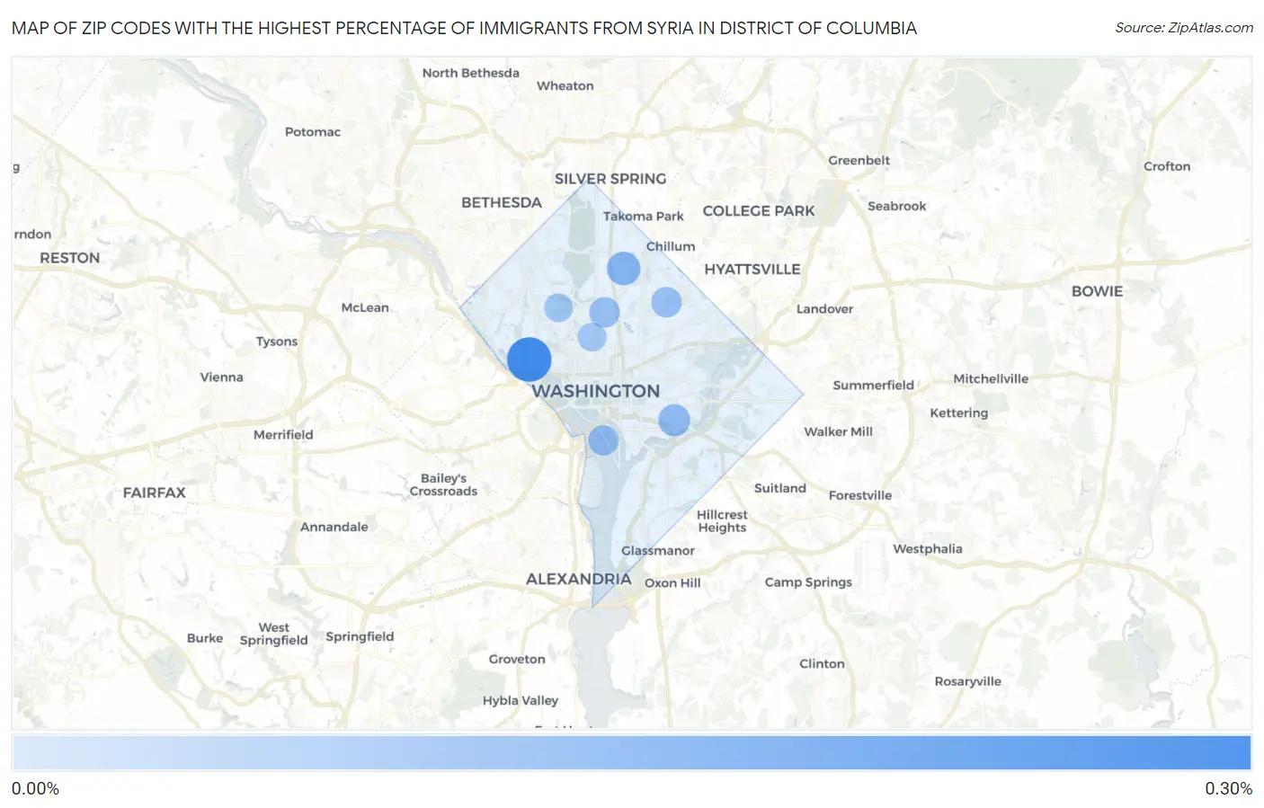 Zip Codes with the Highest Percentage of Immigrants from Syria in District Of Columbia Map