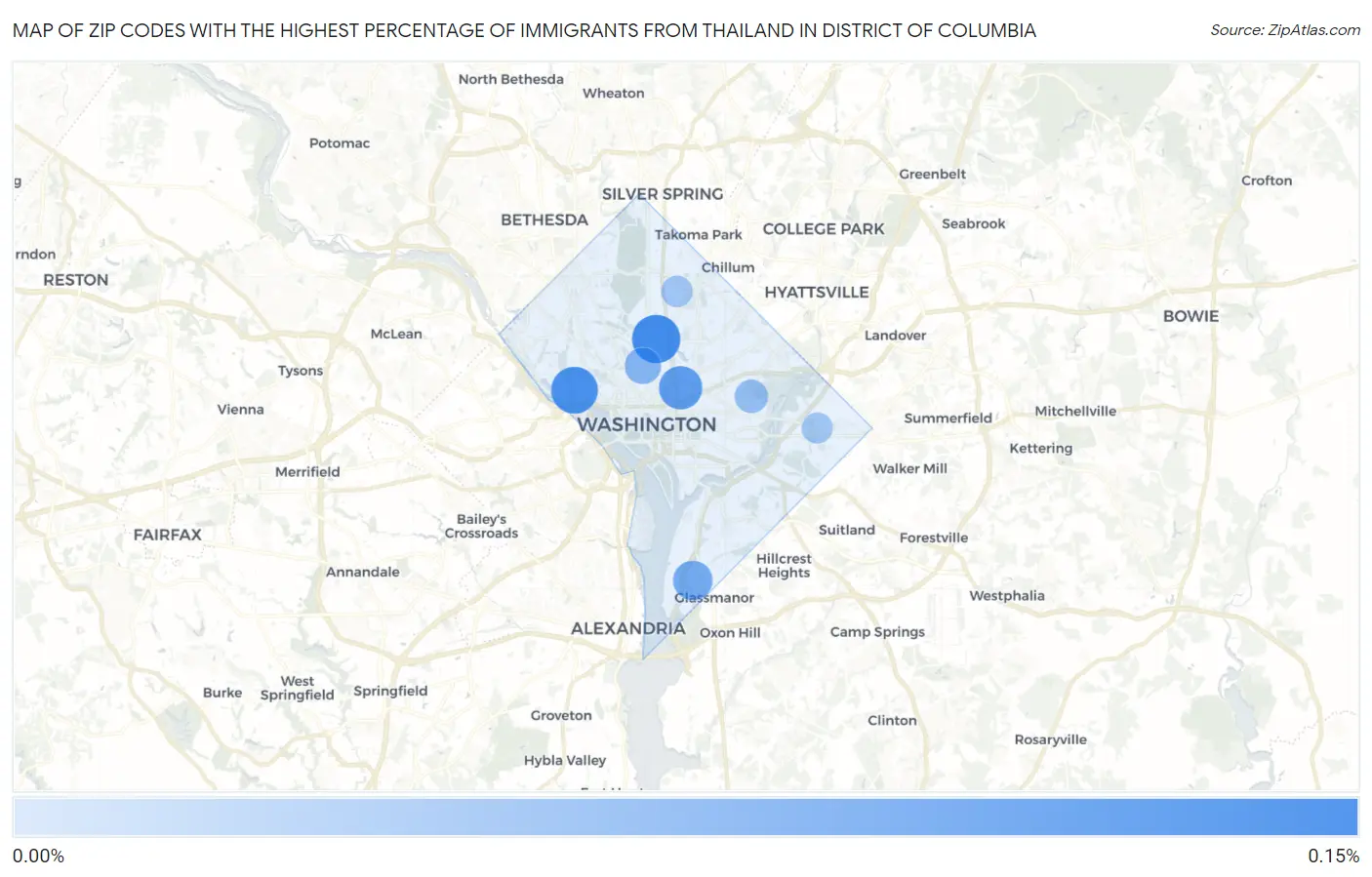 Zip Codes with the Highest Percentage of Immigrants from Thailand in District Of Columbia Map