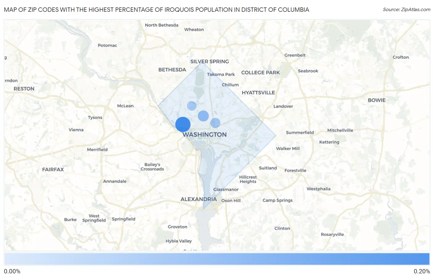 Zip Codes with the Highest Percentage of Iroquois Population in District Of Columbia Map