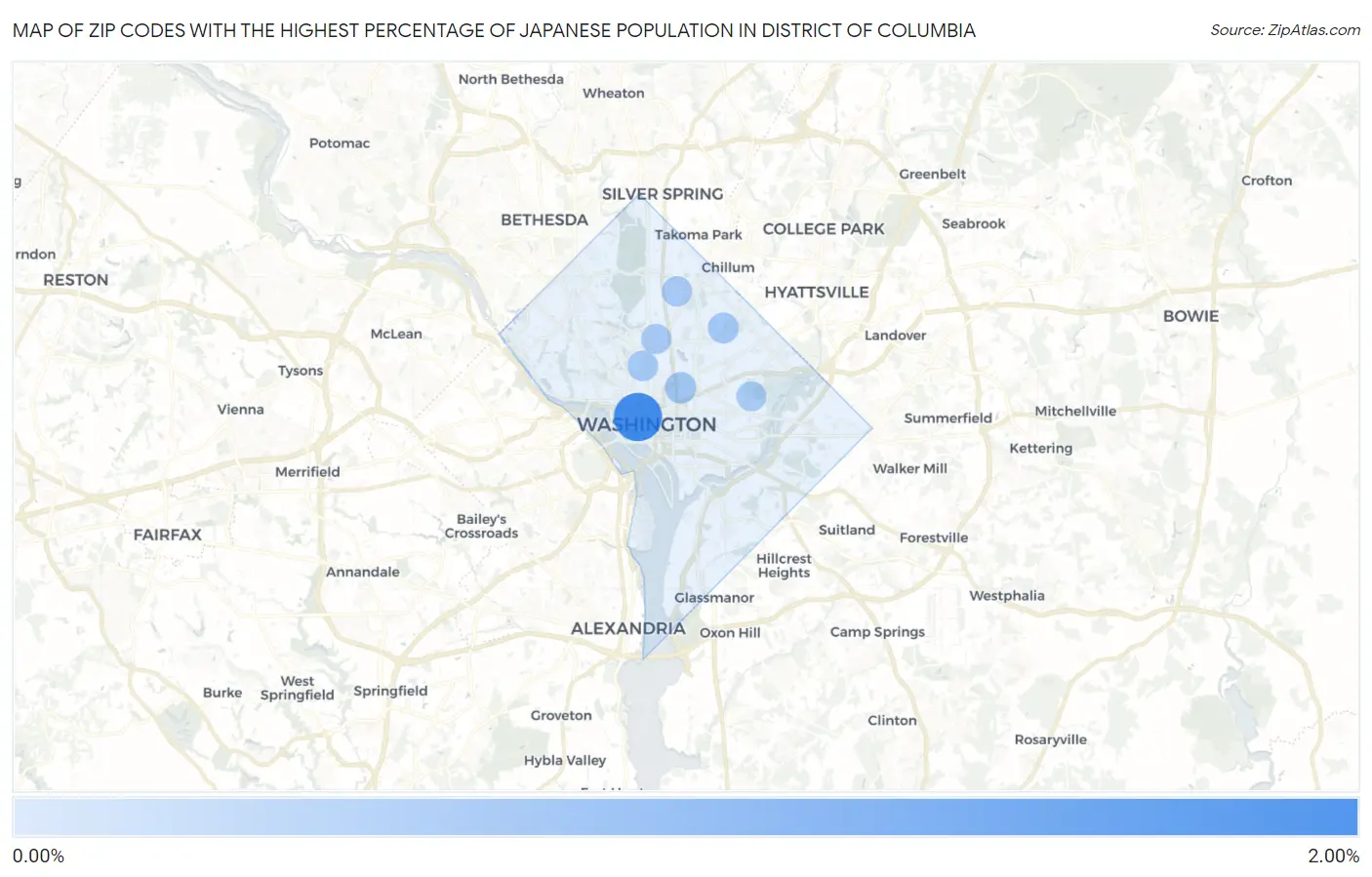 Zip Codes with the Highest Percentage of Japanese Population in District Of Columbia Map