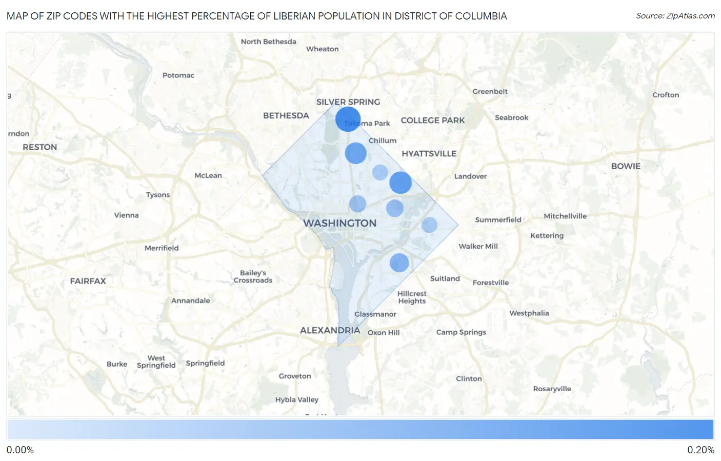 Zip Codes with the Highest Percentage of Liberian Population in District Of Columbia Map