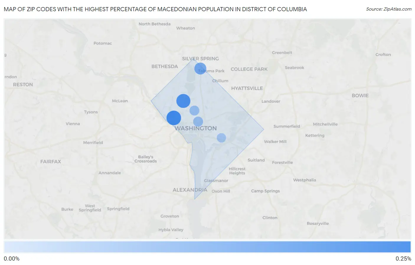 Zip Codes with the Highest Percentage of Macedonian Population in District Of Columbia Map