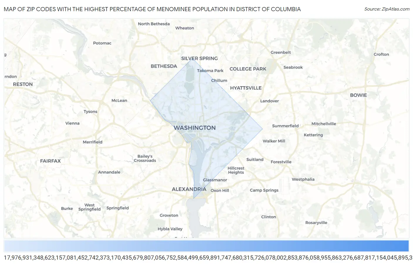 Zip Codes with the Highest Percentage of Menominee Population in District Of Columbia Map