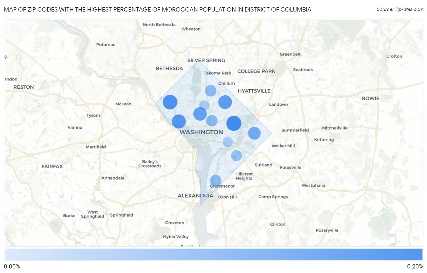 Zip Codes with the Highest Percentage of Moroccan Population in District Of Columbia Map