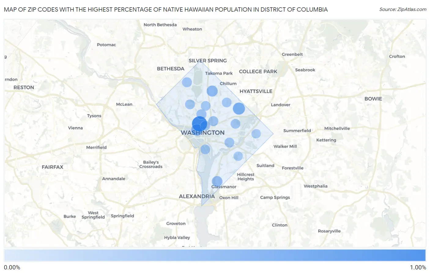 Zip Codes with the Highest Percentage of Native Hawaiian Population in District Of Columbia Map