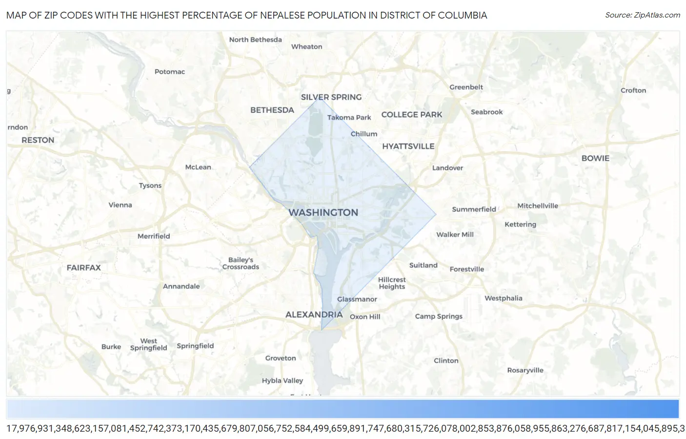 Zip Codes with the Highest Percentage of Nepalese Population in District Of Columbia Map