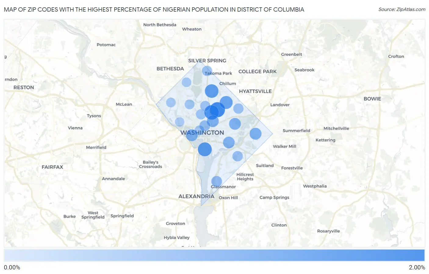 Zip Codes with the Highest Percentage of Nigerian Population in District Of Columbia Map
