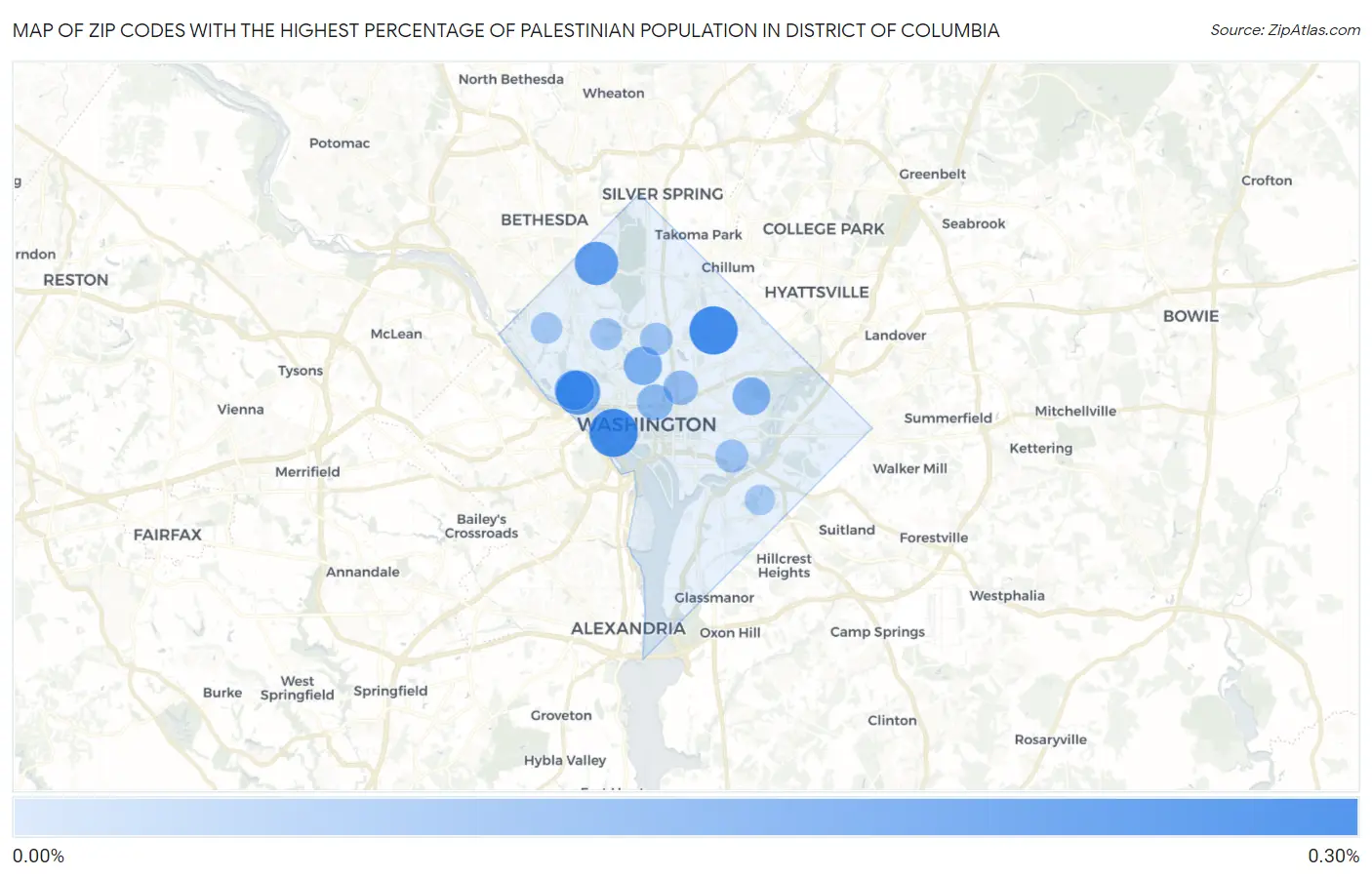 Zip Codes with the Highest Percentage of Palestinian Population in District Of Columbia Map