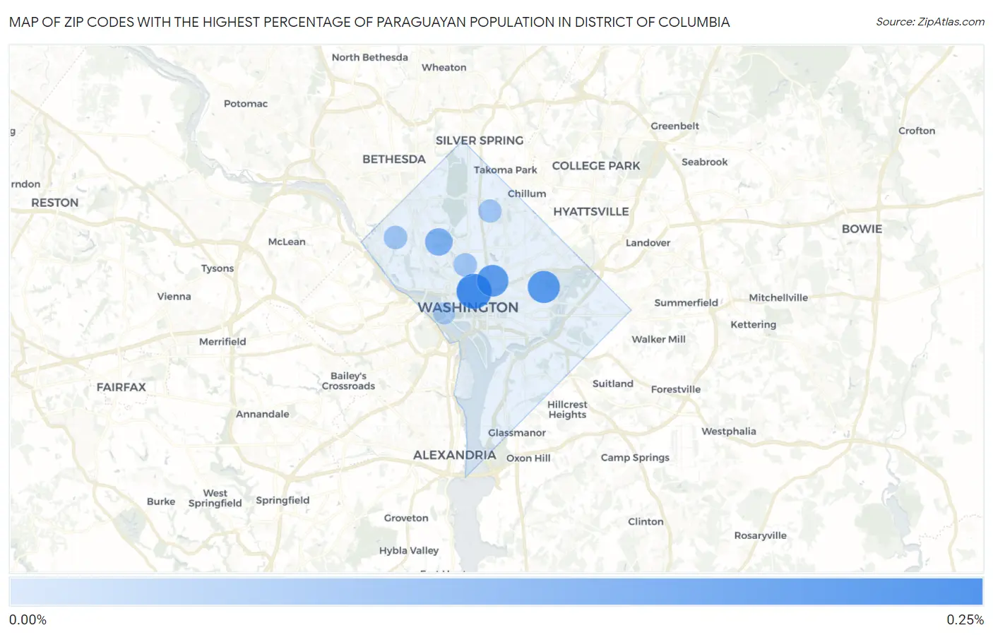Zip Codes with the Highest Percentage of Paraguayan Population in District Of Columbia Map
