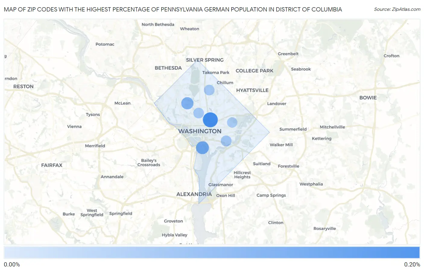 Zip Codes with the Highest Percentage of Pennsylvania German Population in District Of Columbia Map