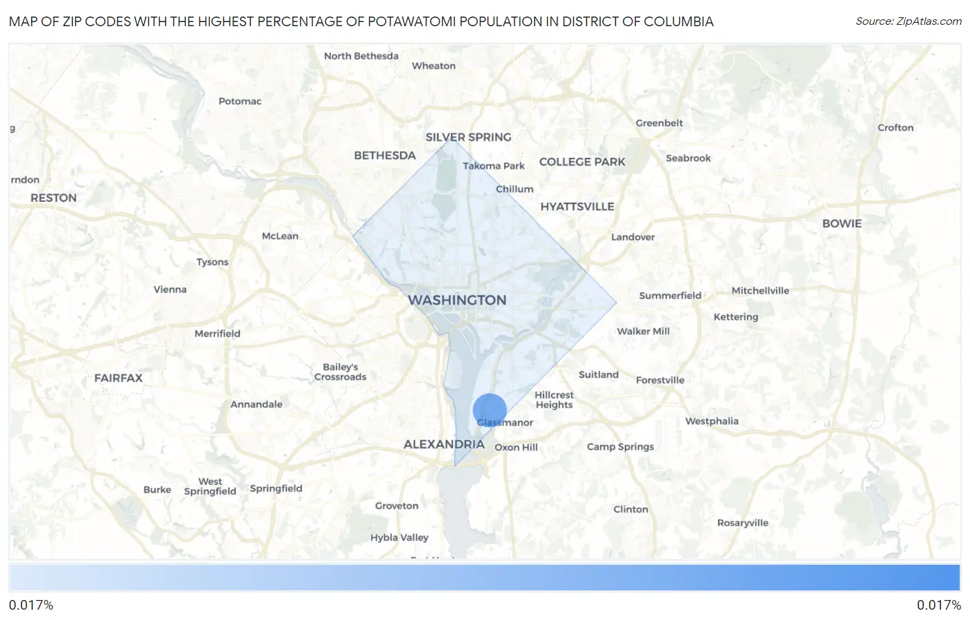 Zip Codes with the Highest Percentage of Potawatomi Population in District Of Columbia Map