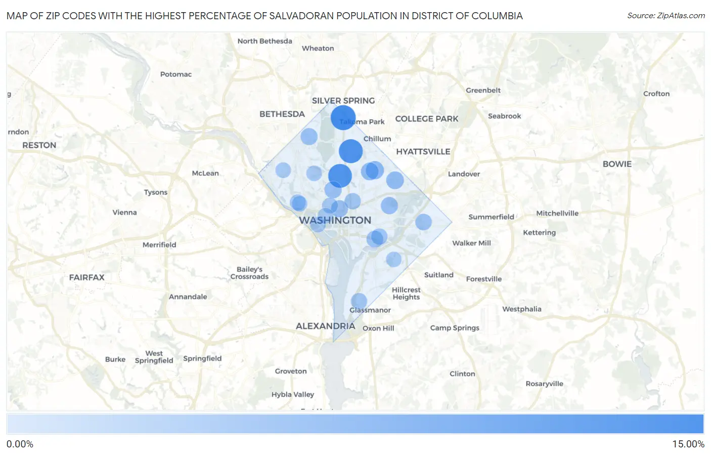 Zip Codes with the Highest Percentage of Salvadoran Population in District Of Columbia Map