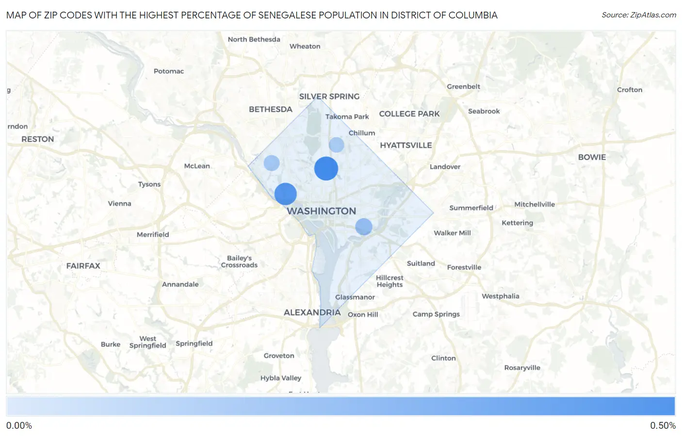 Zip Codes with the Highest Percentage of Senegalese Population in District Of Columbia Map