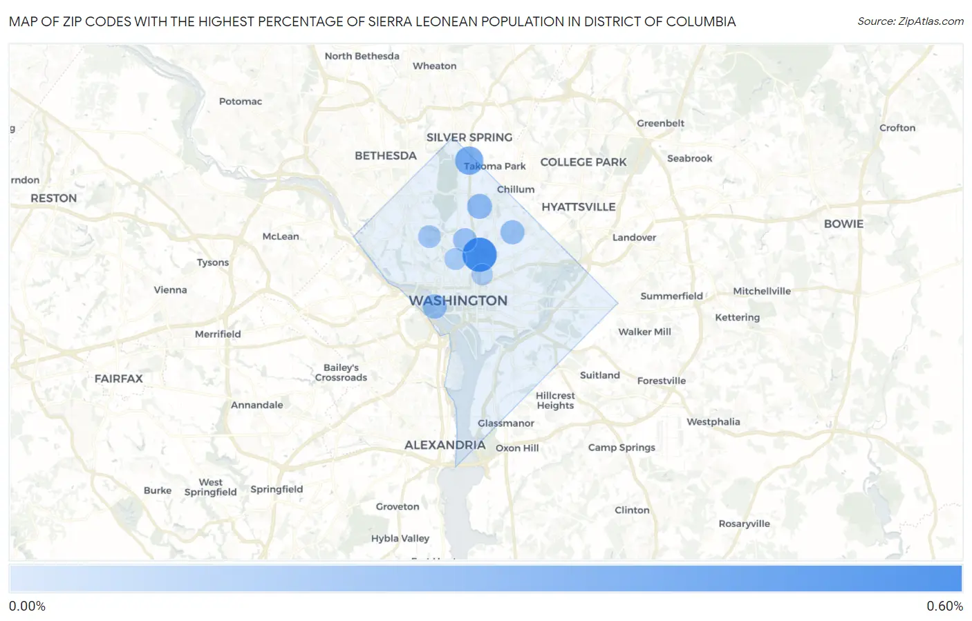 Zip Codes with the Highest Percentage of Sierra Leonean Population in District Of Columbia Map