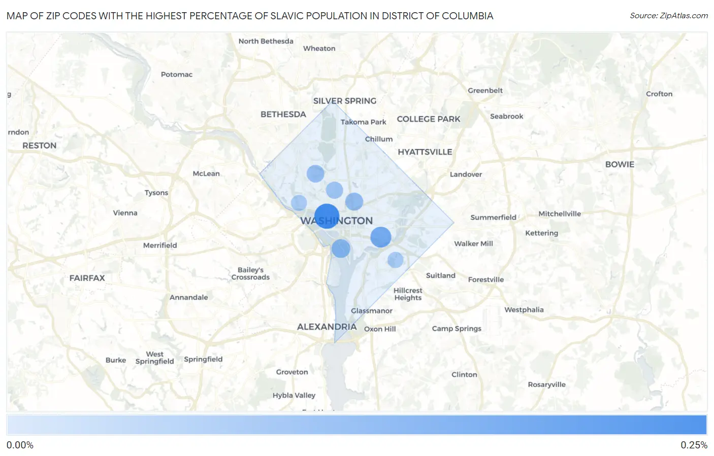 Zip Codes with the Highest Percentage of Slavic Population in District Of Columbia Map