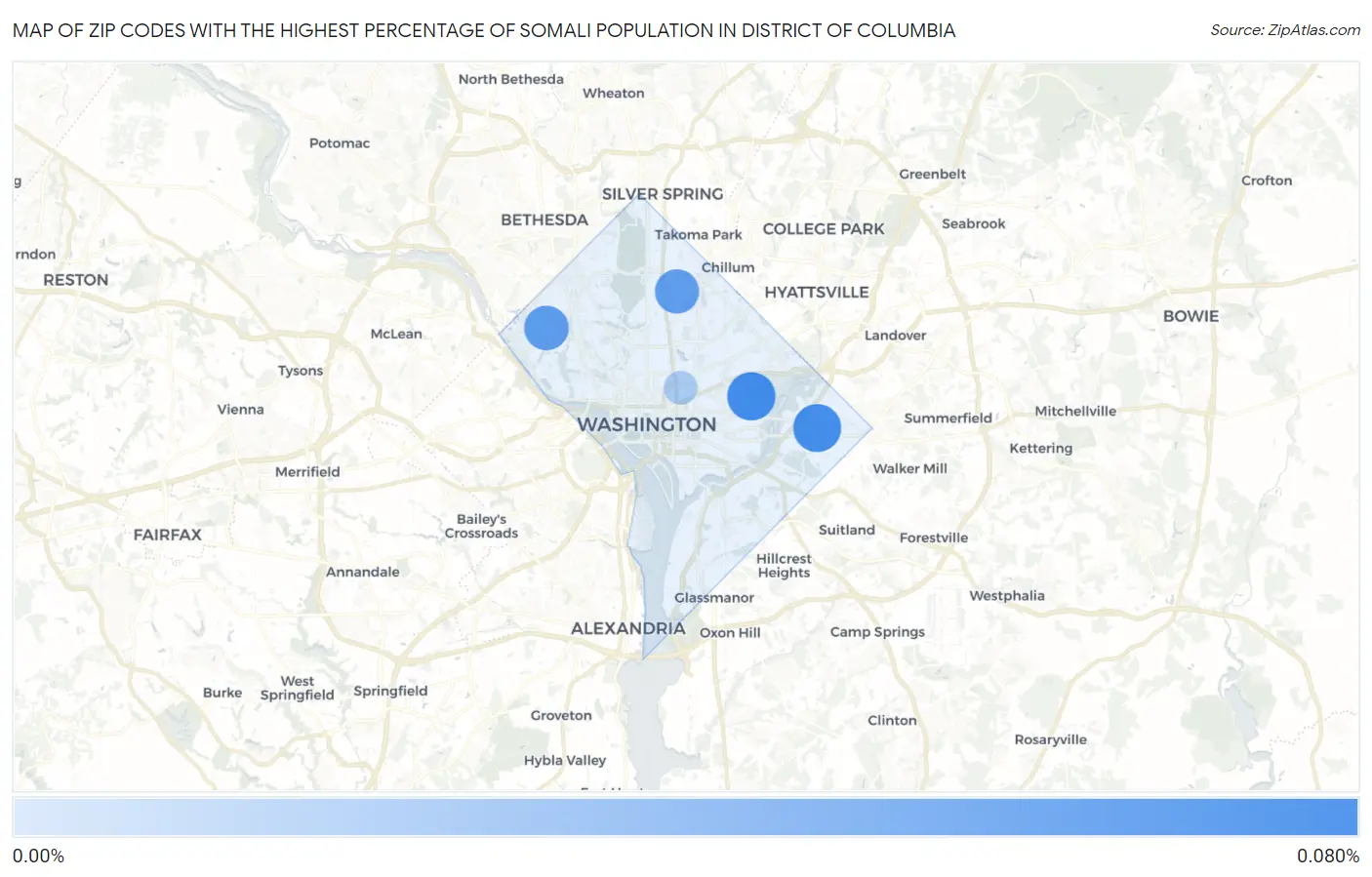 Zip Codes with the Highest Percentage of Somali Population in District Of Columbia Map