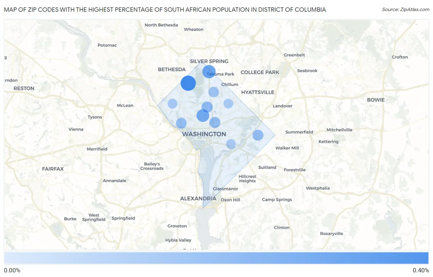 Zip Codes with the Highest Percentage of South African Population in District Of Columbia Map