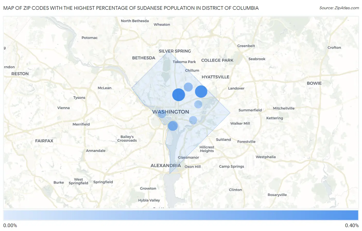 Zip Codes with the Highest Percentage of Sudanese Population in District Of Columbia Map