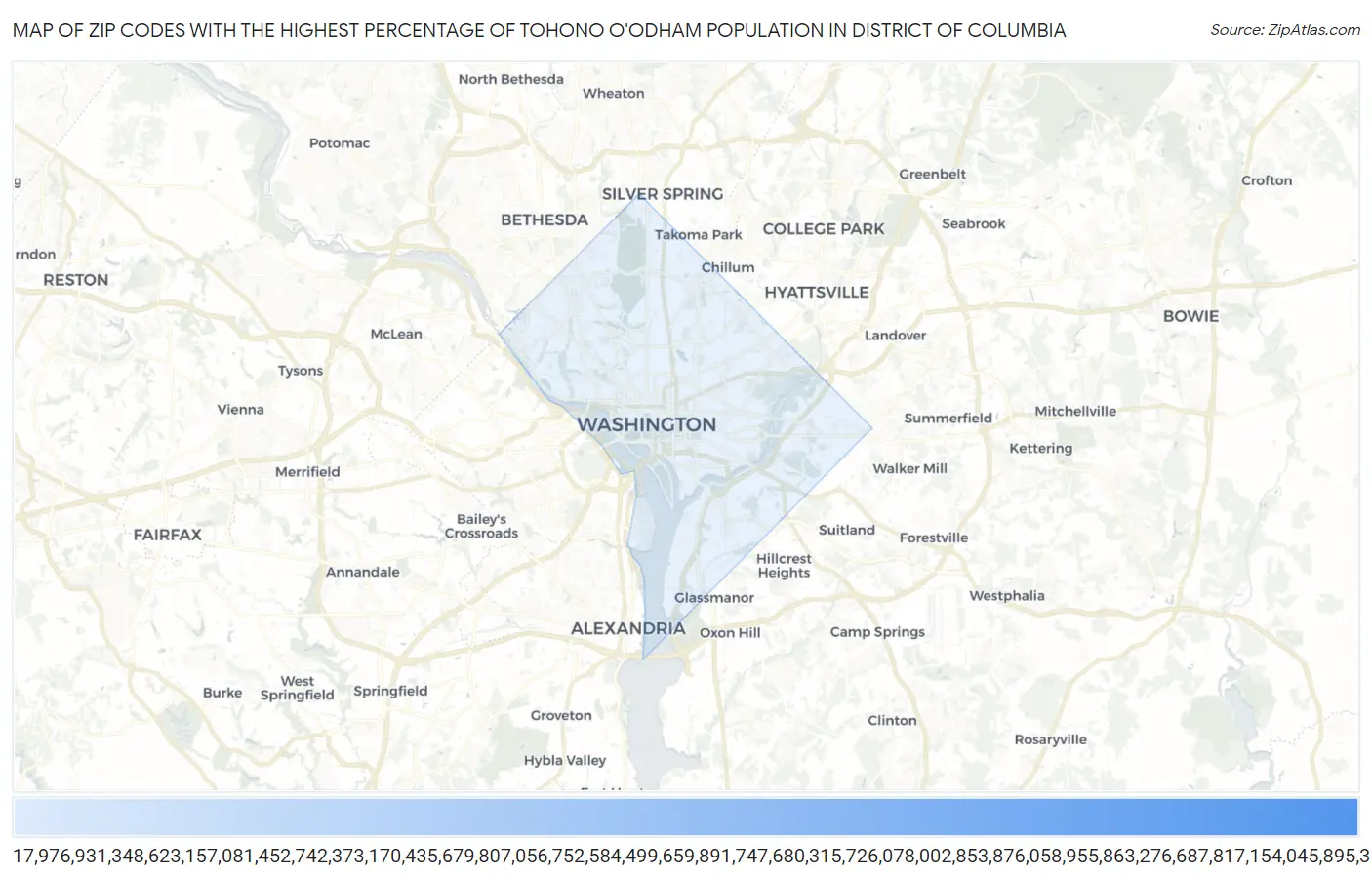 Zip Codes with the Highest Percentage of Tohono O'Odham Population in District Of Columbia Map