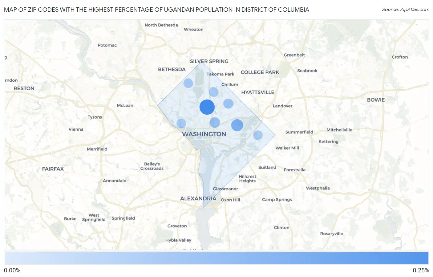 Zip Codes with the Highest Percentage of Ugandan Population in District Of Columbia Map