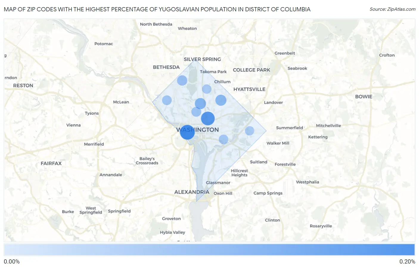 Zip Codes with the Highest Percentage of Yugoslavian Population in District Of Columbia Map