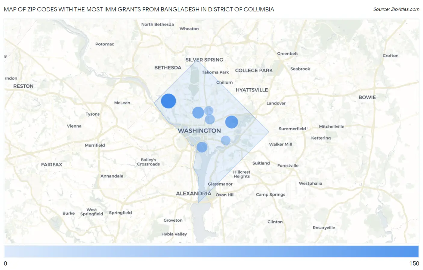 Zip Codes with the Most Immigrants from Bangladesh in District Of Columbia Map