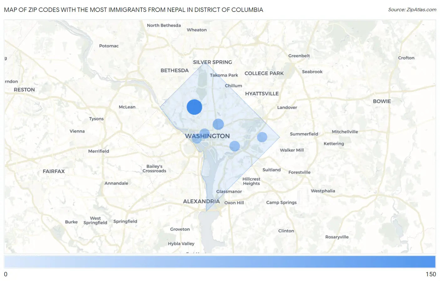 Zip Codes with the Most Immigrants from Nepal in District Of Columbia Map