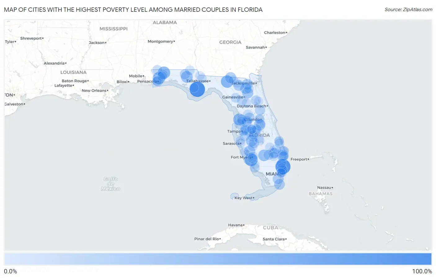 Cities with the Highest Poverty Level Among Married Couples in Florida Map