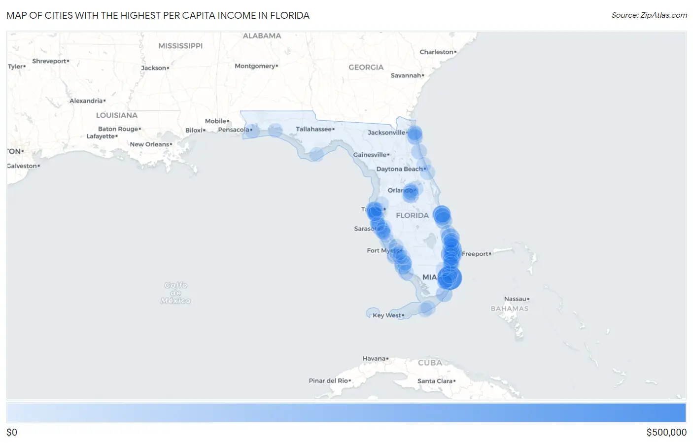 Cities with the Highest Per Capita Income in Florida Map