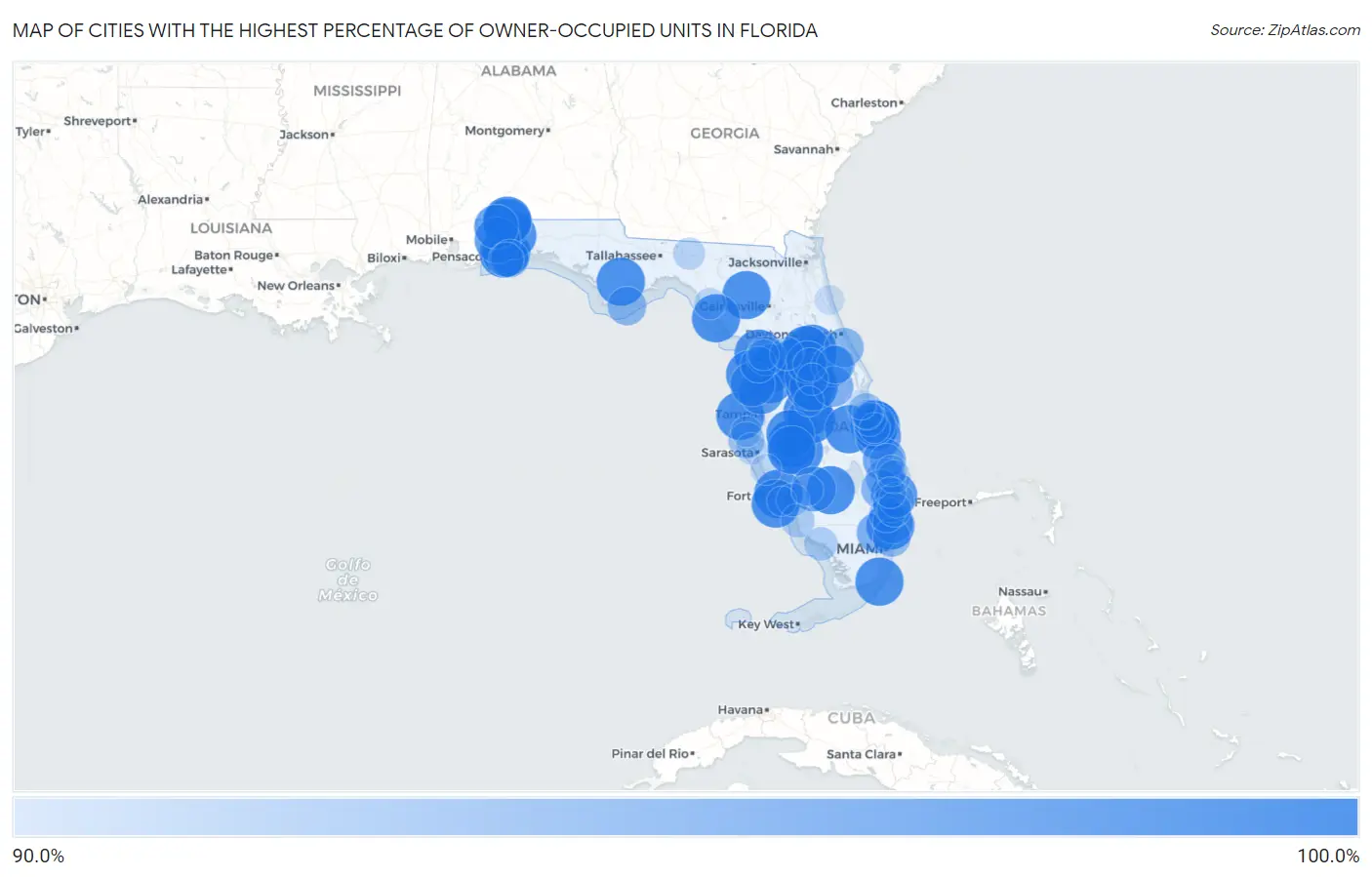 Cities with the Highest Percentage of Owner-Occupied Units in Florida Map