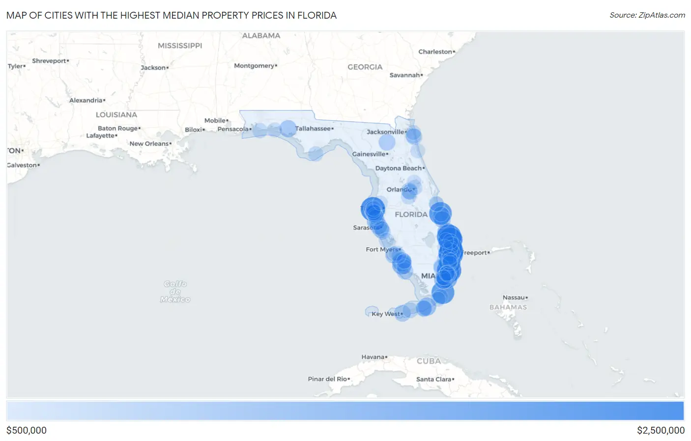 Cities with the Highest Median Property Prices in Florida Map