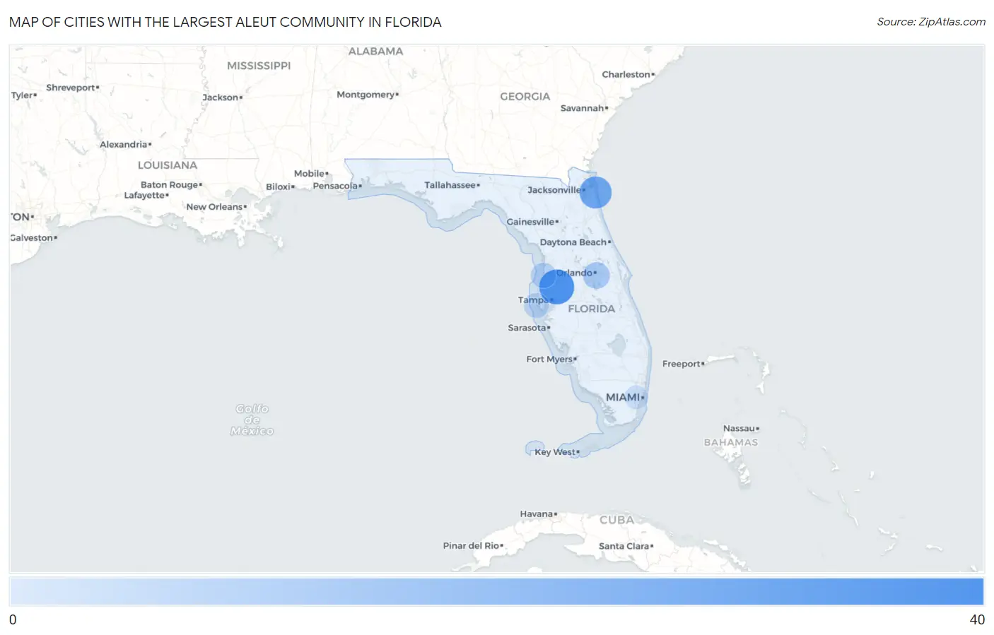 Cities with the Largest Aleut Community in Florida Map