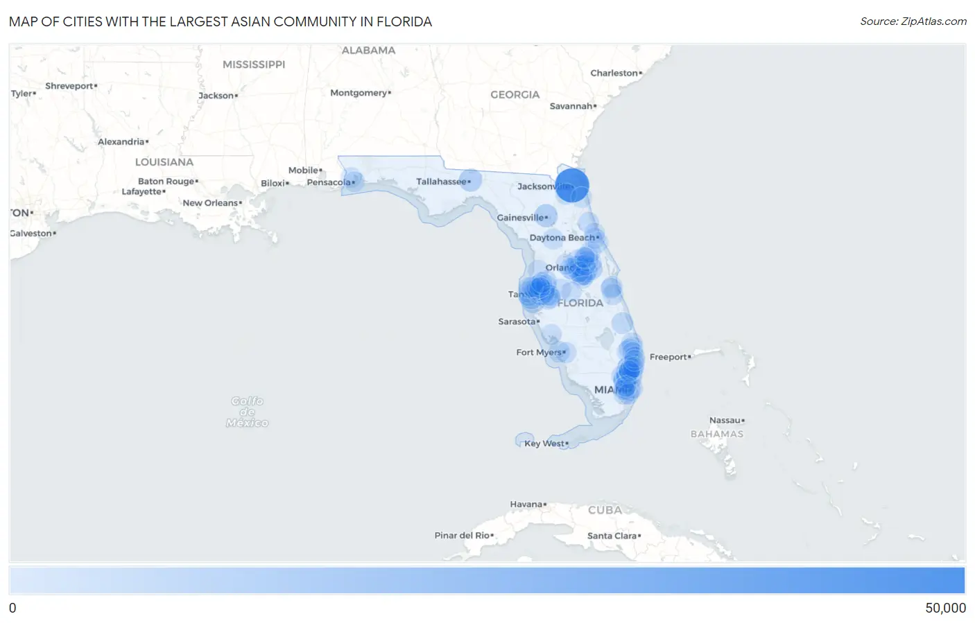 Cities with the Largest Asian Community in Florida Map