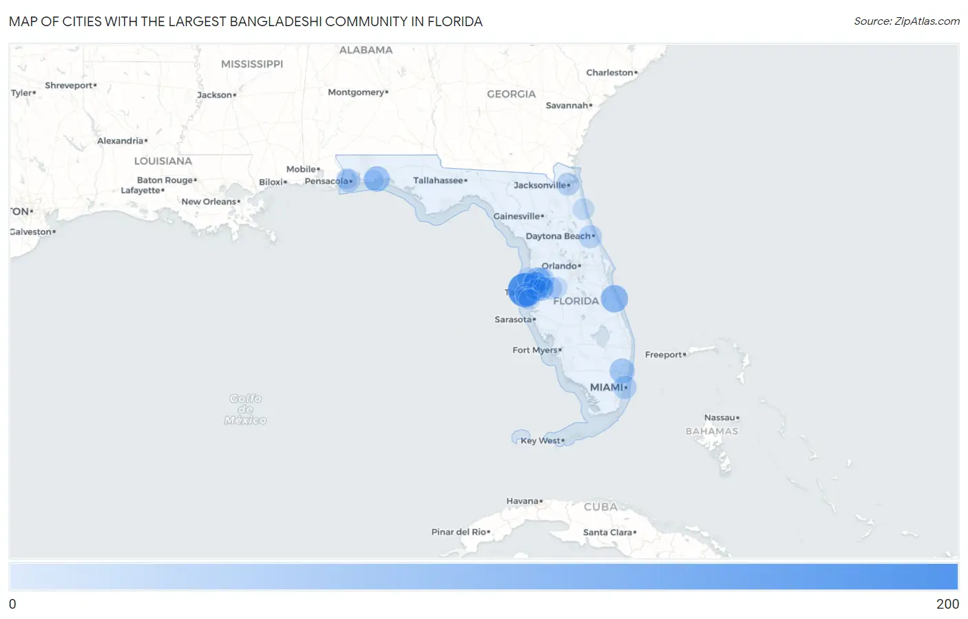 Cities with the Largest Bangladeshi Community in Florida Map