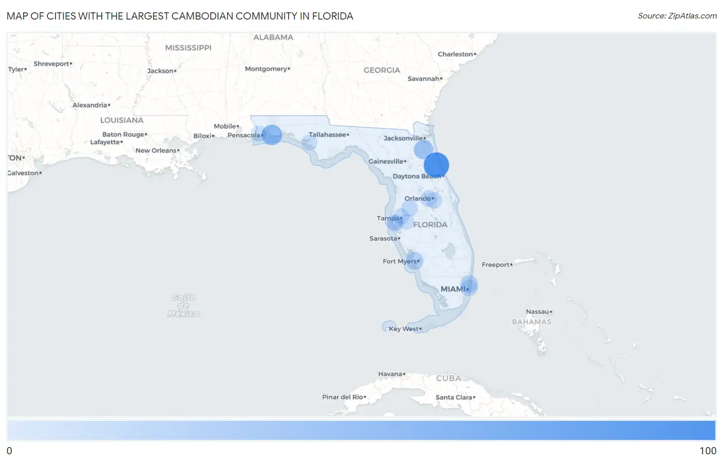 Cities with the Largest Cambodian Community in Florida Map