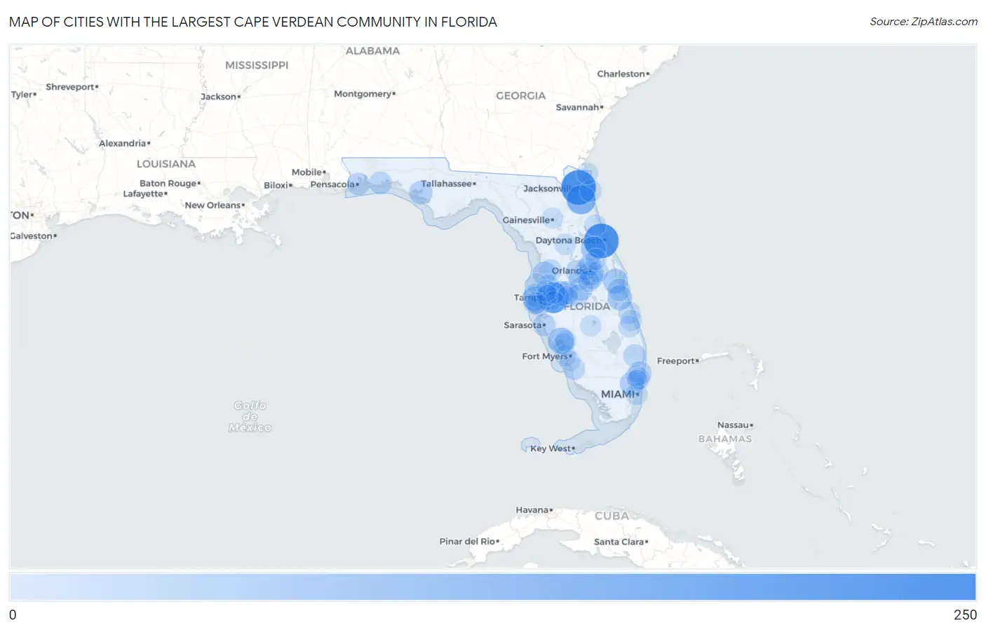 Cities with the Largest Cape Verdean Community in Florida Map