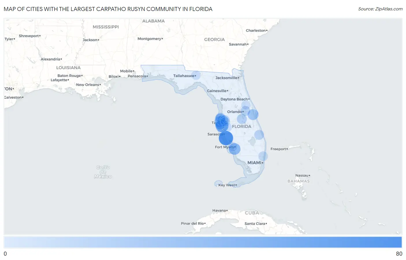 Cities with the Largest Carpatho Rusyn Community in Florida Map