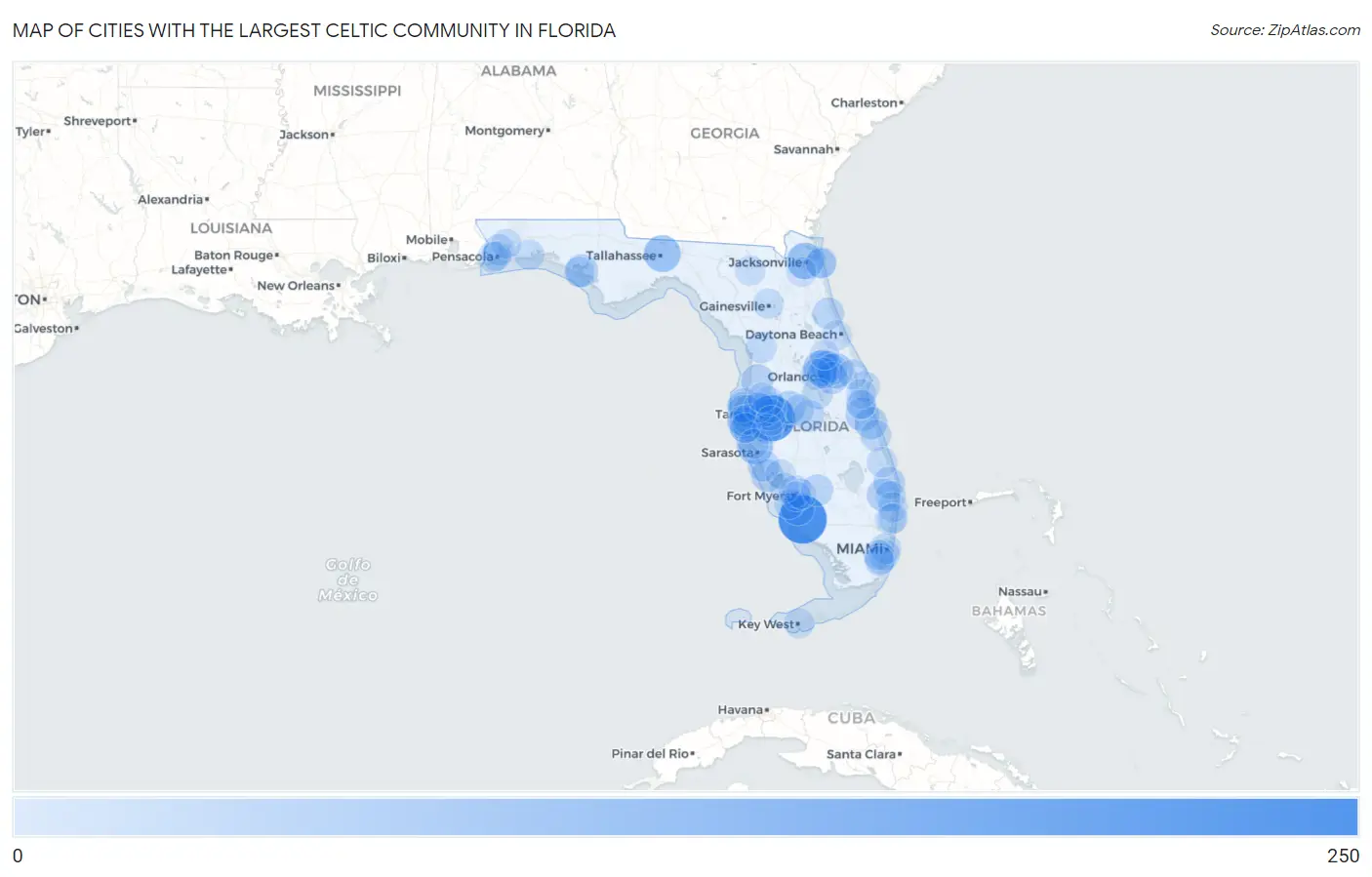 Cities with the Largest Celtic Community in Florida Map