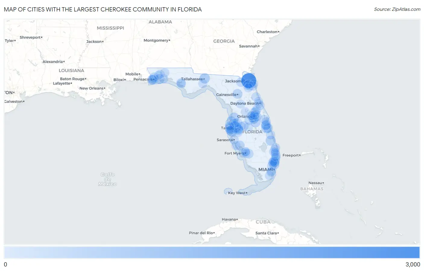 Cities with the Largest Cherokee Community in Florida Map