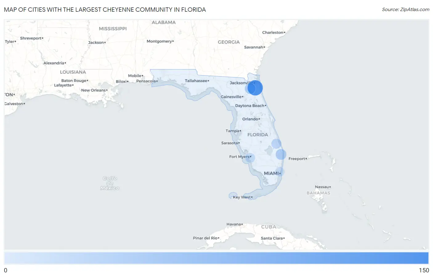 Cities with the Largest Cheyenne Community in Florida Map