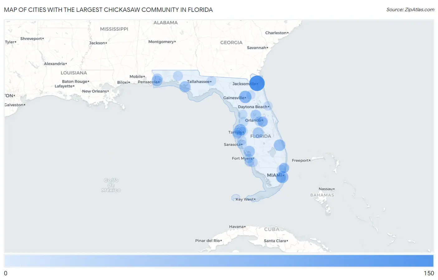 Cities with the Largest Chickasaw Community in Florida Map