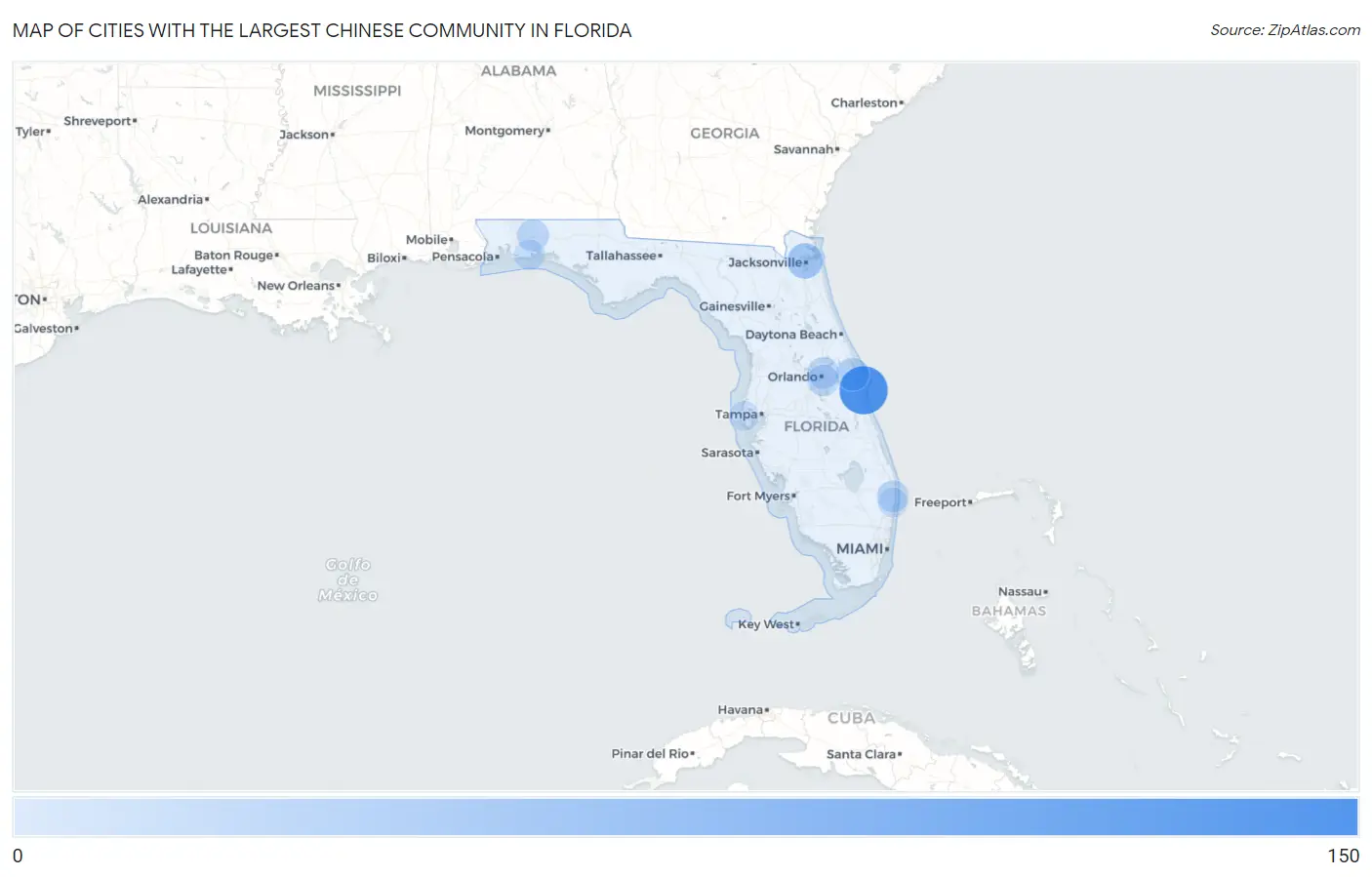 Cities with the Largest Chinese Community in Florida Map