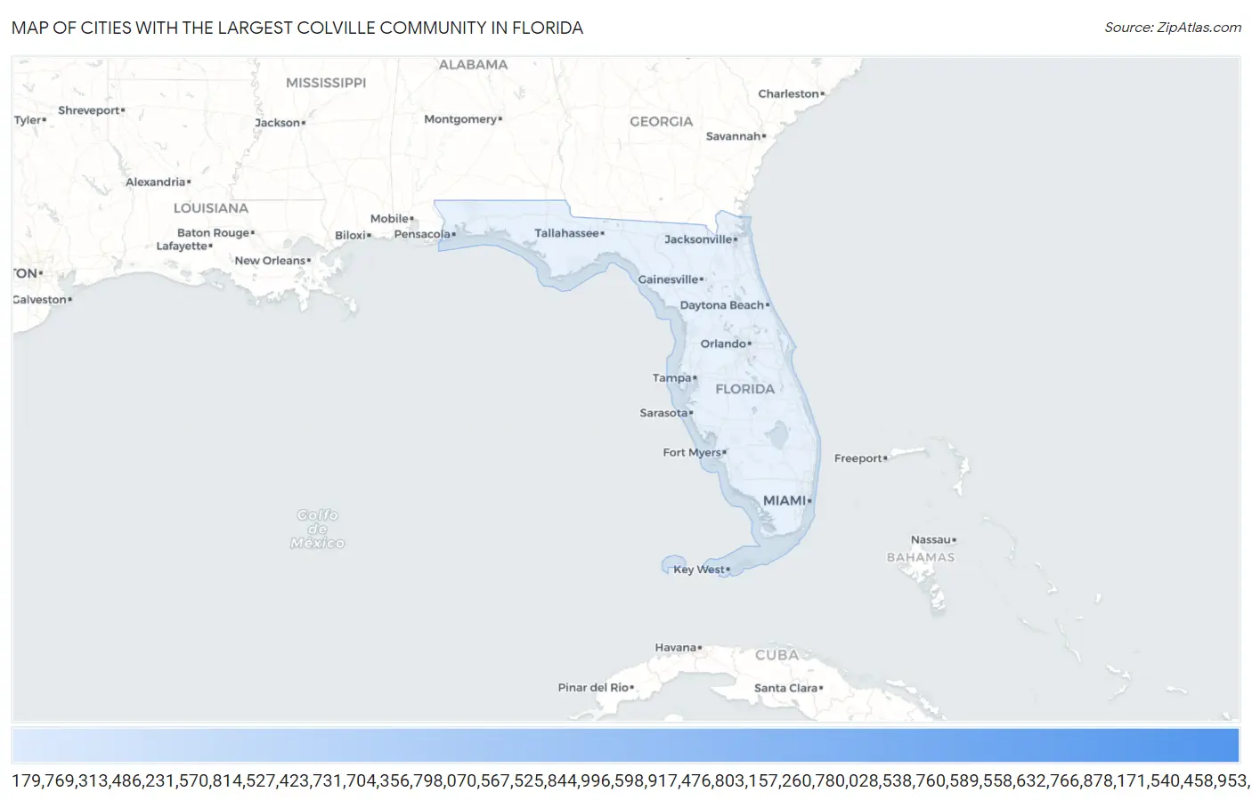 Cities with the Largest Colville Community in Florida Map