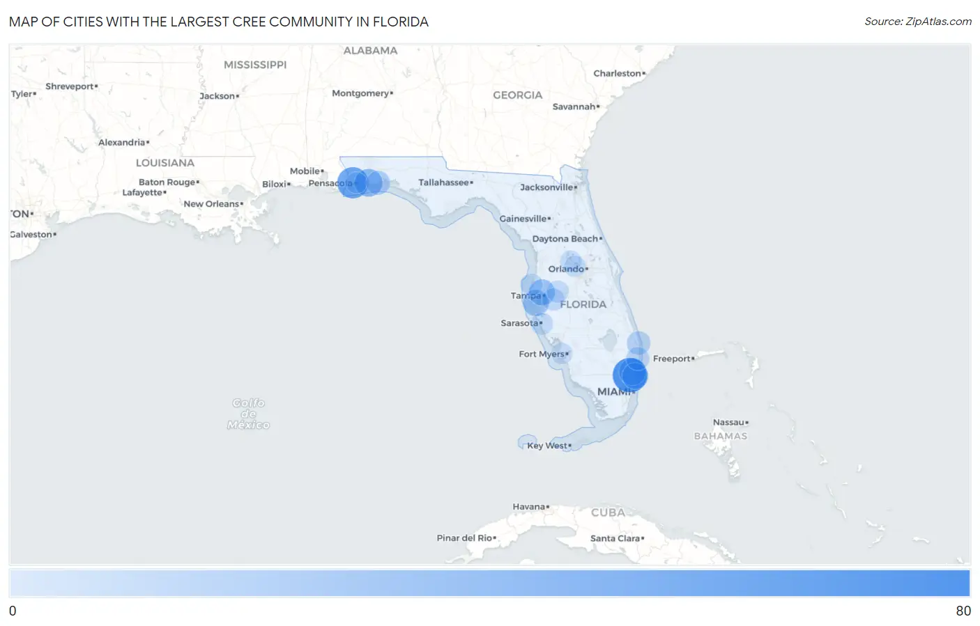 Cities with the Largest Cree Community in Florida Map