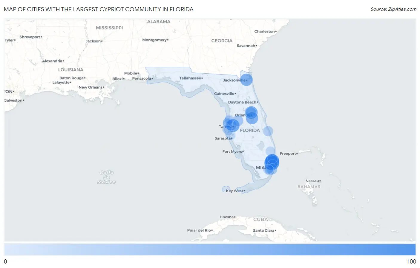 Cities with the Largest Cypriot Community in Florida Map