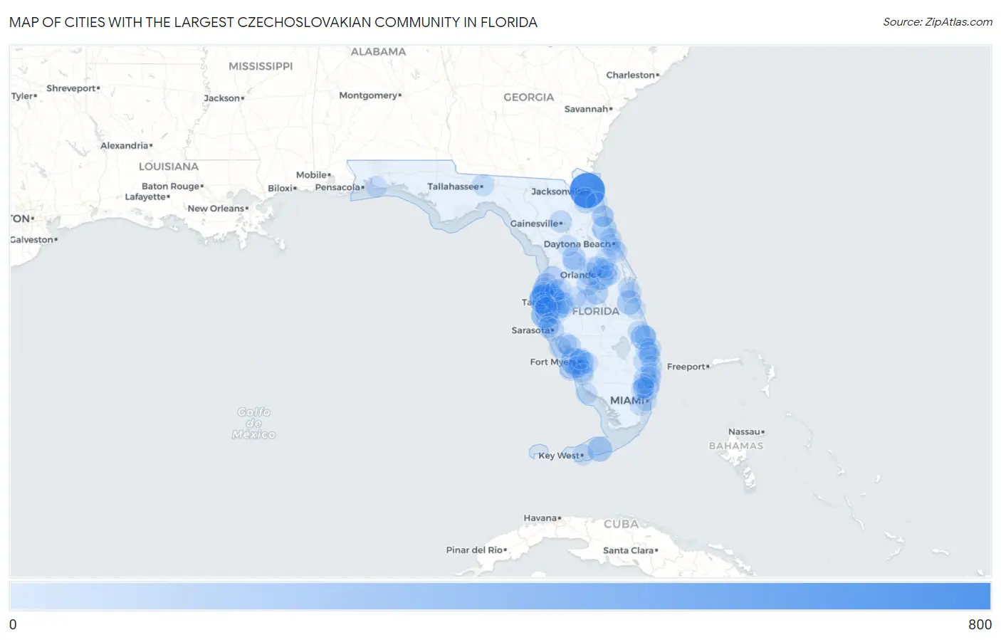 Cities with the Largest Czechoslovakian Community in Florida Map